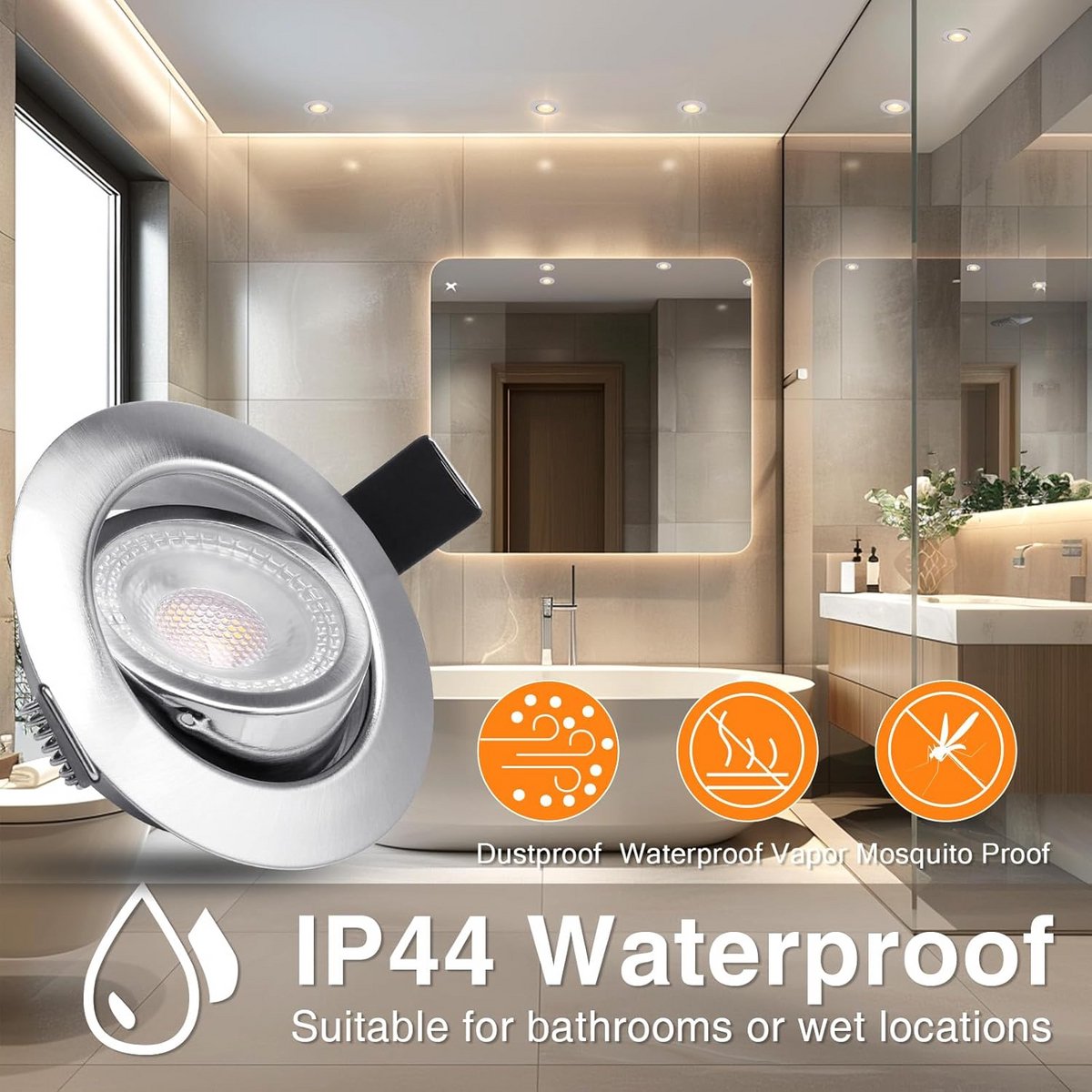 Set van 6 Inbouwspots LED Dimbaar IP44 Plafondlampen 5W 3000K Warm Wit