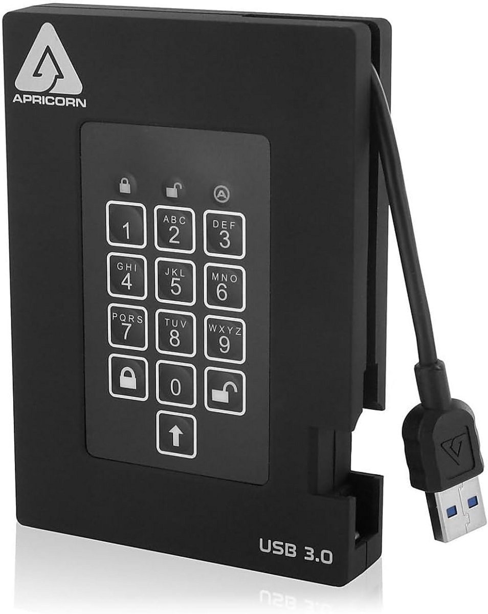 1TB Externe USB 3.0 Beveiligde Harde Schijf met Hardware Encryptie en Pintoegang