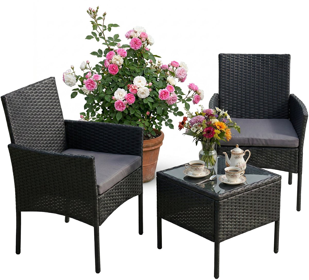 Tuinset - 2 persoons - 3-delig - zwart
