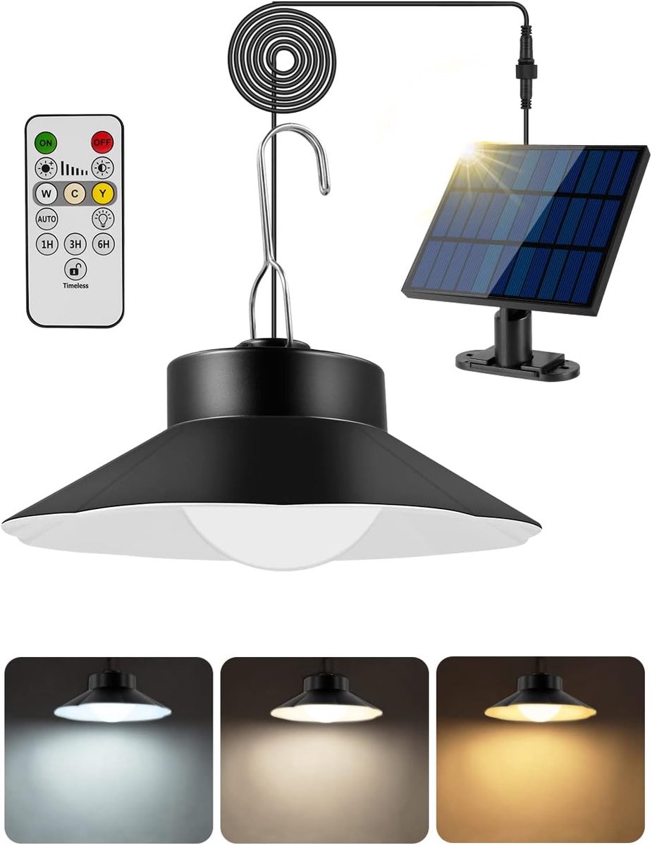 Hangende Zonnepanelen - LED Solar Hanglamp - Neutraal Wit - met Afstandsbediening - IP65 Waterdicht - Verstelbare Helderheid - Geschikt voor Tuin, Kippenhok, Balkon en Camping