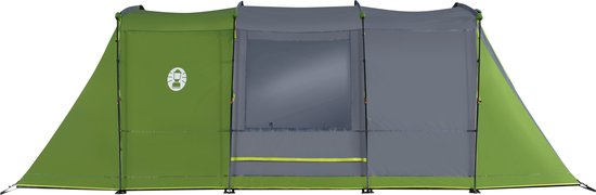 Coleman FastPitch Victoria Falls 4 tent in groen en grijs met een BlackOut Bedroom.