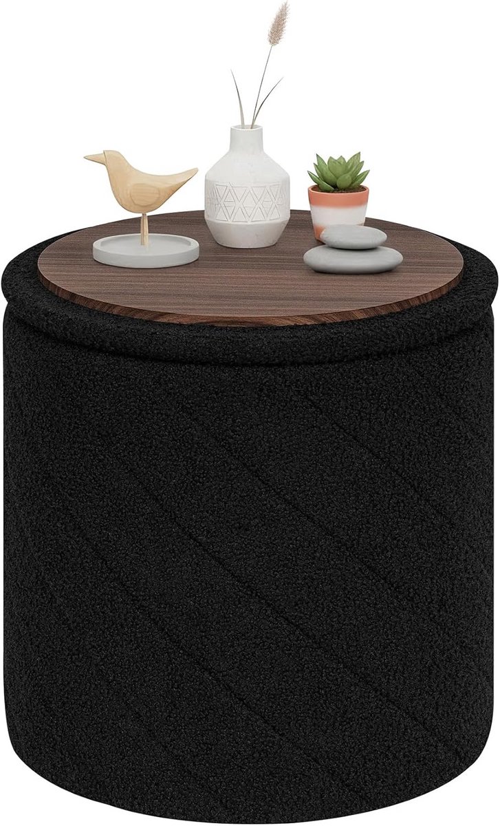 Ronde Opbergkruk met Zachte Bouclé Bekleding - Multifunctioneel Zitmeubel en Voetenbank