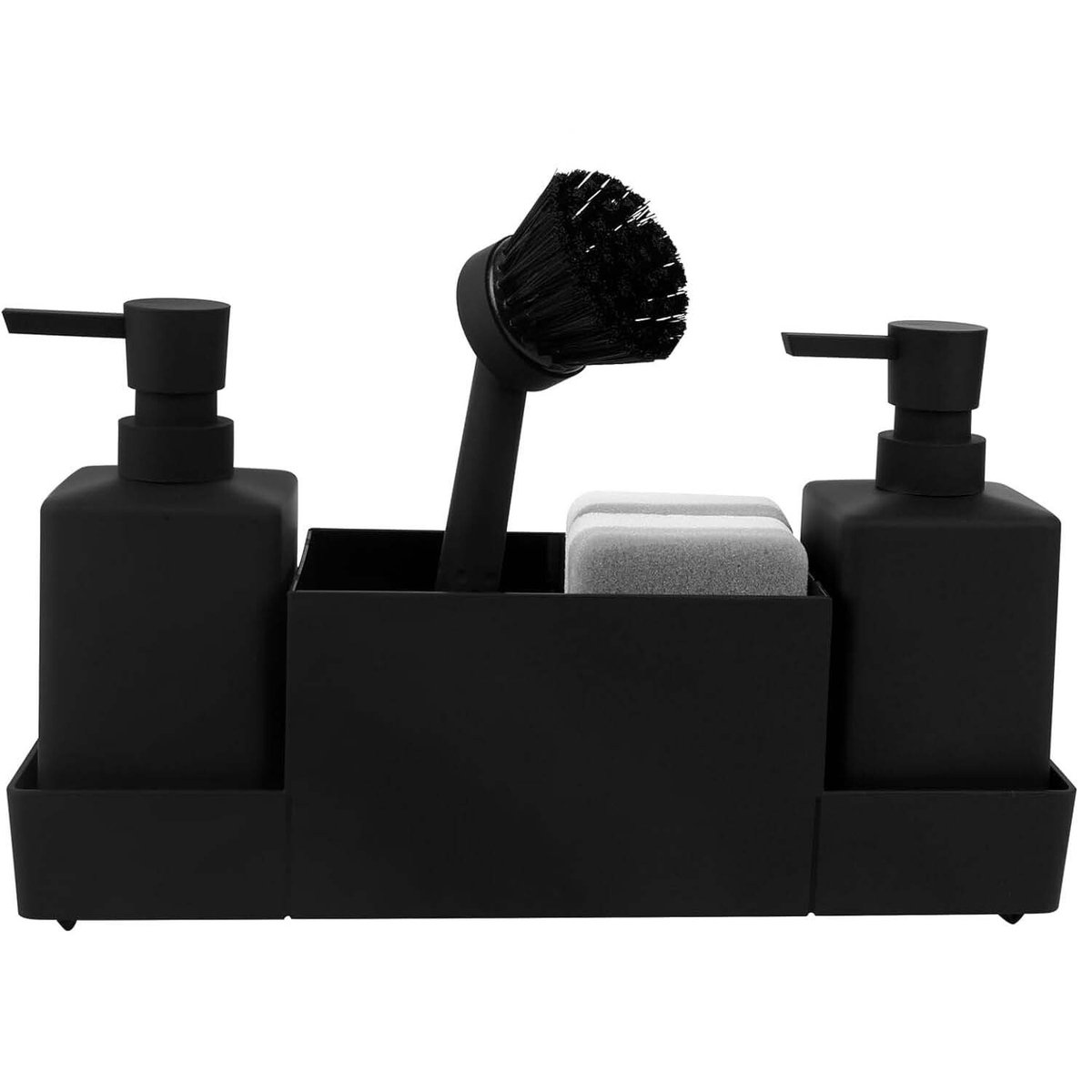 Gigicial Zeepdispenser - Wastafelorganizer - Antislip ontwerp met afvoeropening en ventilatie - 5 stuks - Geschikt voor keuken en badkamer, matzwart
