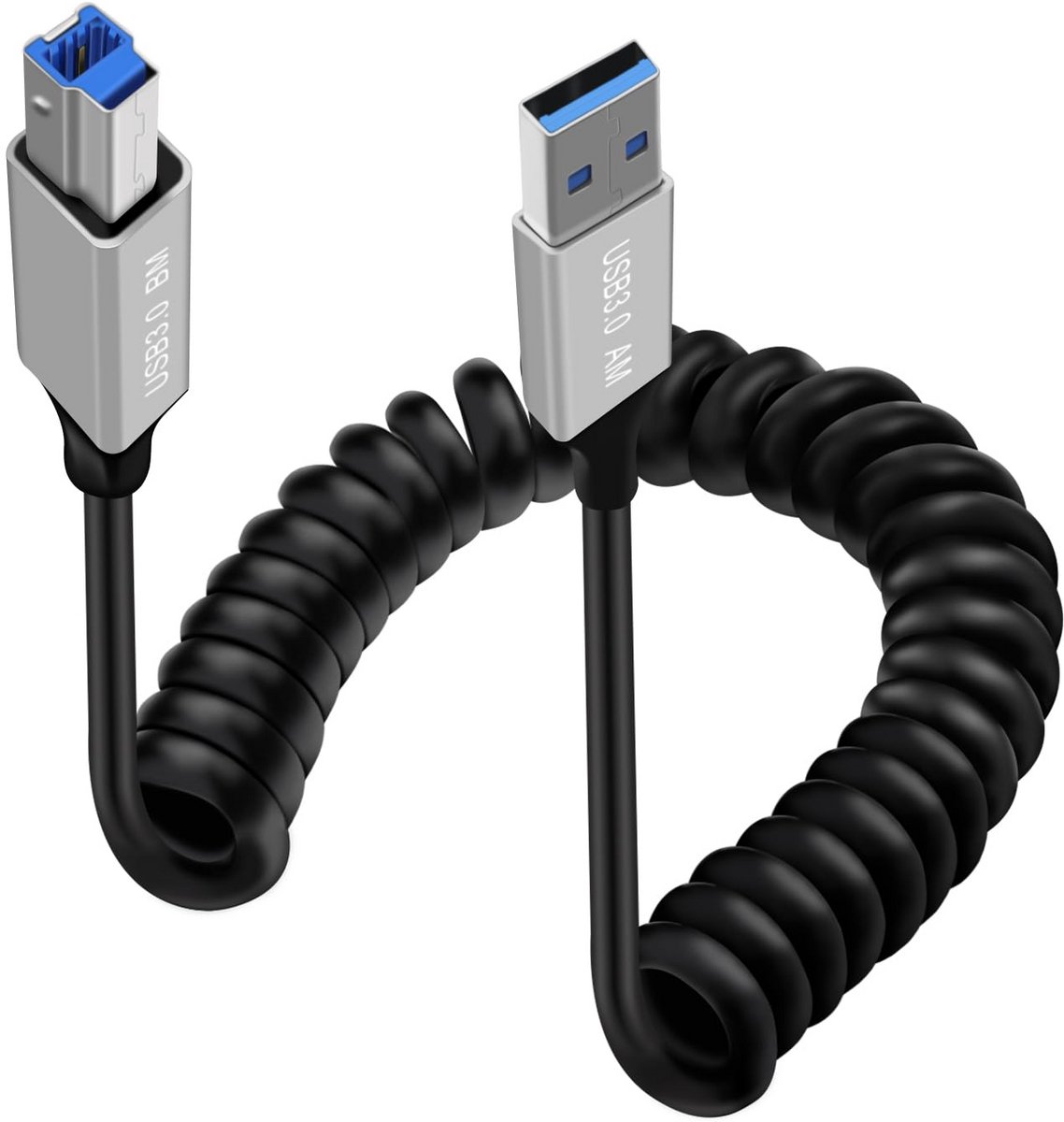 USB 3.0 B Stretch Spiraalkabel 5 Gbit/s voor Scanners en Printers