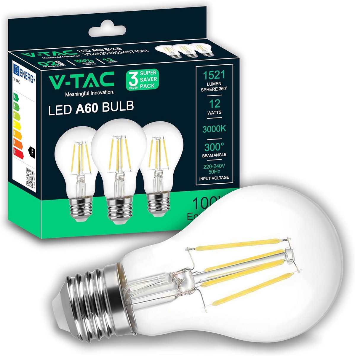 Dimbare E27 LED Gloeilampen Set van 3 12W Warm Wit 3000K Decoratief Filament