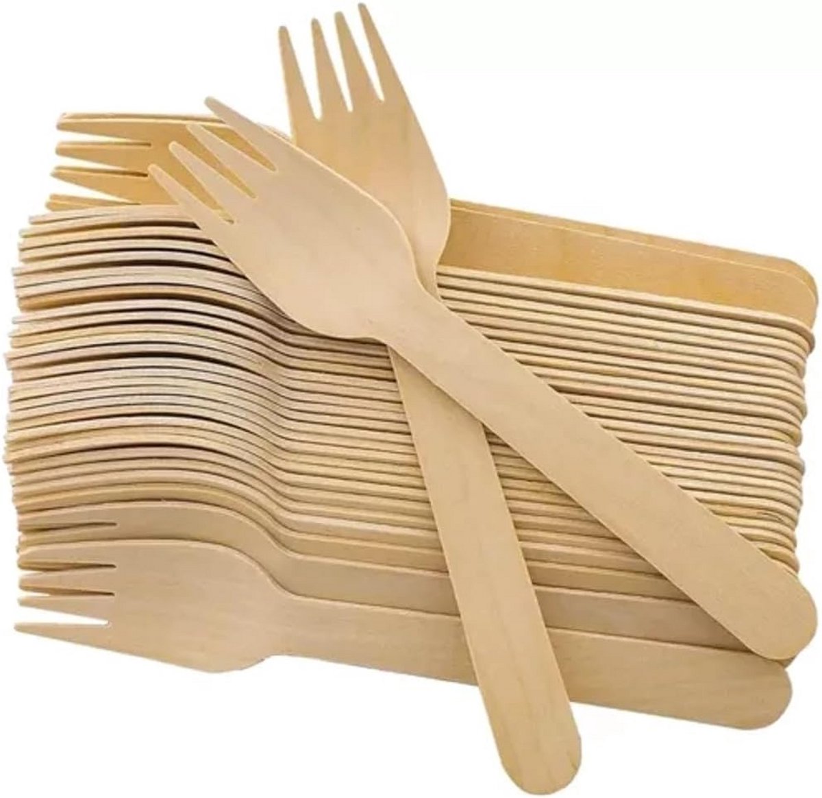 Set van 100 Houten Vorken - Biodegradabel Bestek voor Feest en Picknick