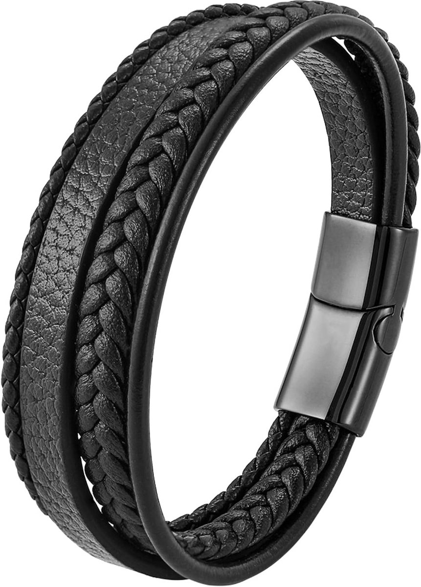 Stoere Geweven Leren Armband voor Mannen met Magnetische Sluiting