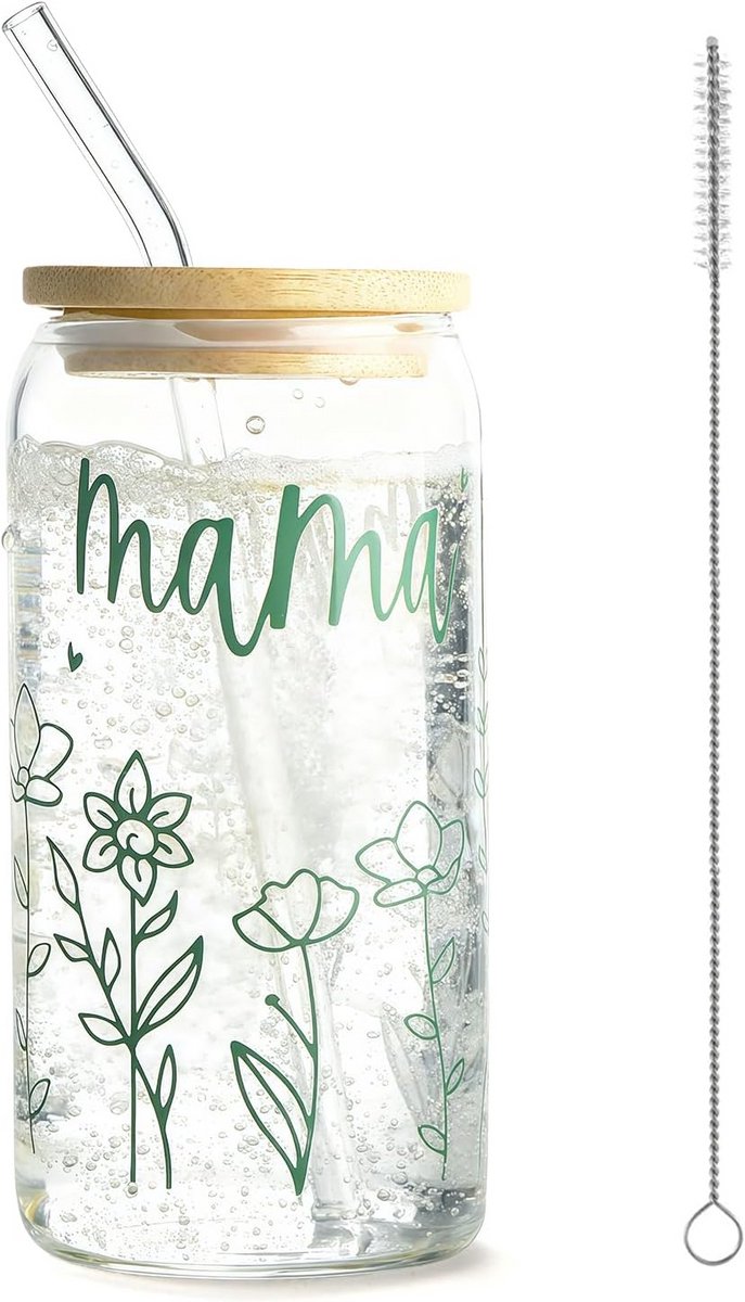 Esthetische Glas Set met Deksel en Rietje als Cadeau voor Moeders