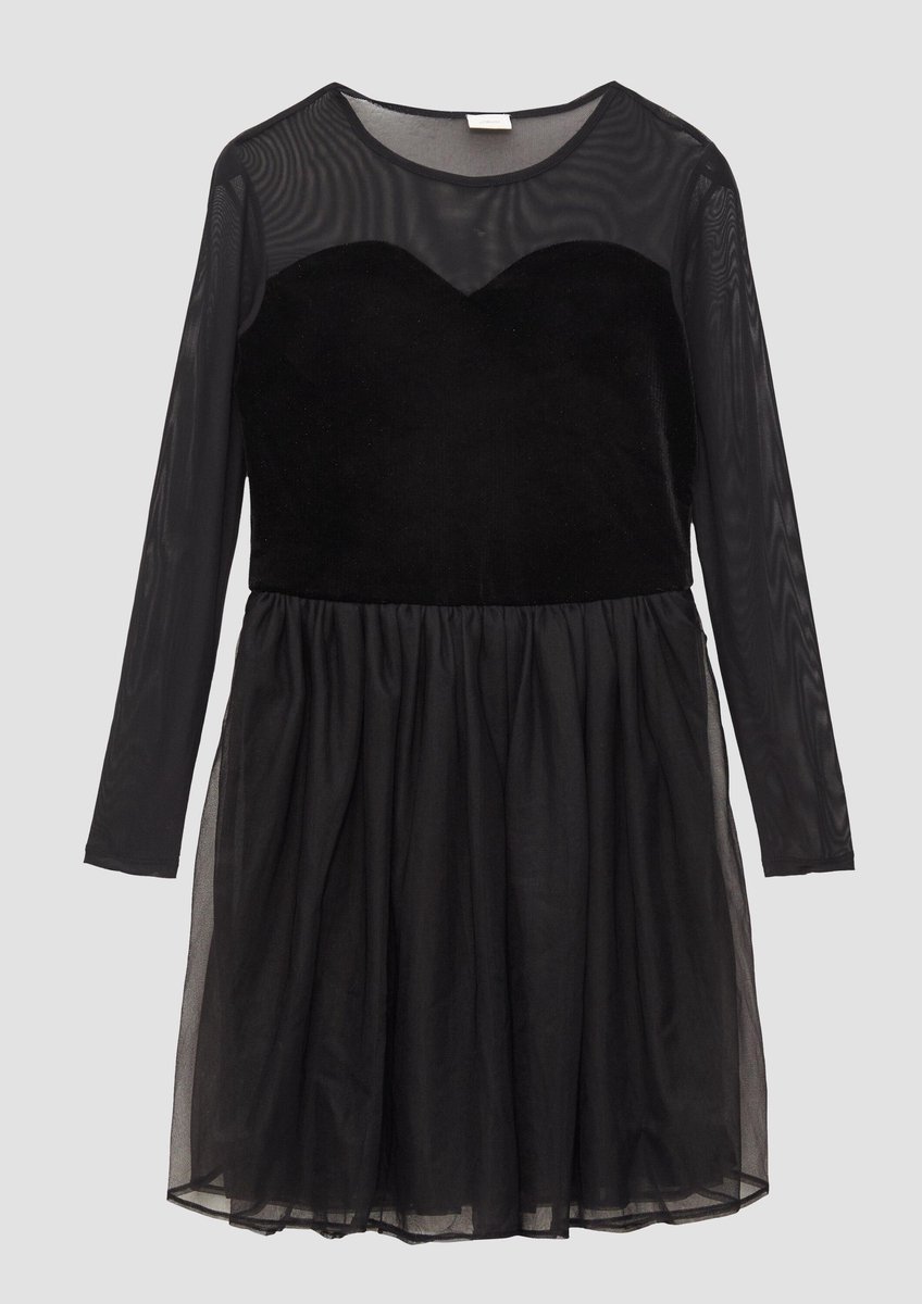S.Oliver female - Mesh jurk met glinsterend fluweel en tulen rok zwart