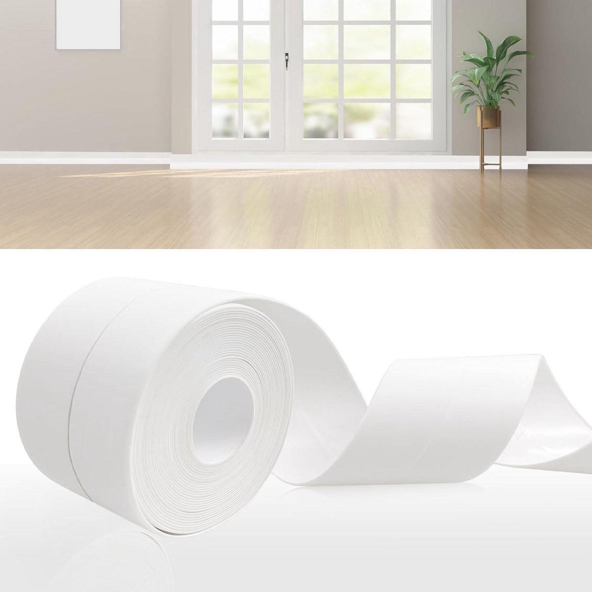 Zelfklevende Zachte Plint Wit 19mmx19mm - Flexibele PVC Plinten op Rol voor Keuken en Badkamer
