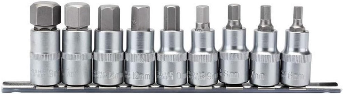 9-delige Set Metrische Zeskantige Busbits 1/2 inch Aandrijving - 55mm Lange Dopsleutel Bits