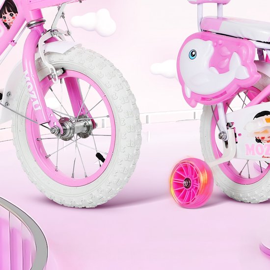 Meisjesfiets 12 inch - Roze - Met Mandje & Zijwieltjes - Inklapbaar - Vanaf 3 Jaar — afbeelding 5