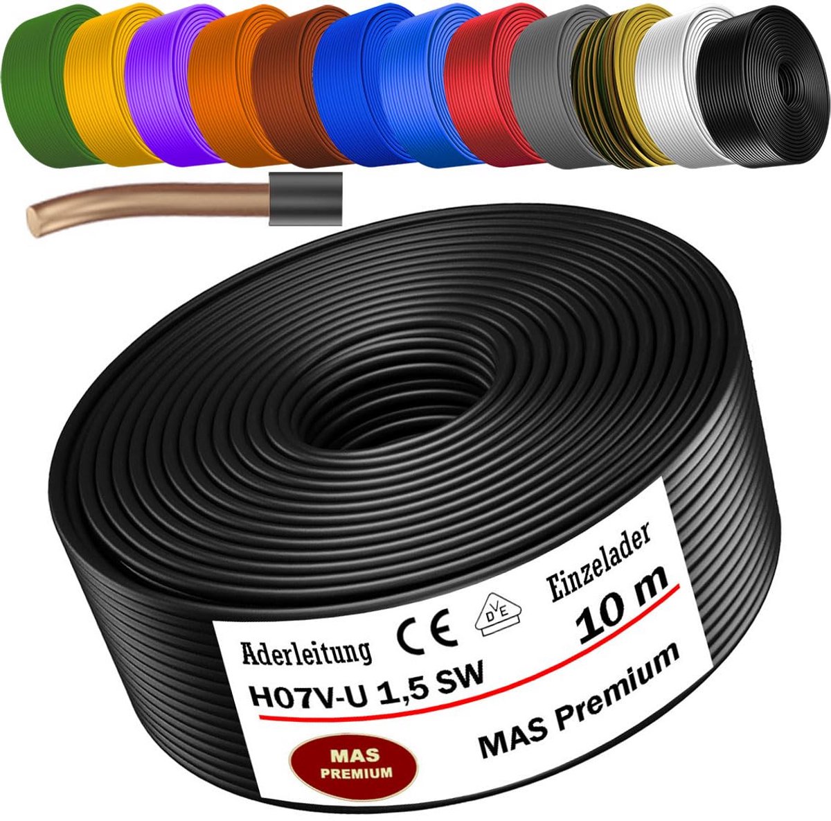 Installatiedraad Enkeladerig H07V-U 1.5mm² PVC Isolatie - Diverse Lengtes