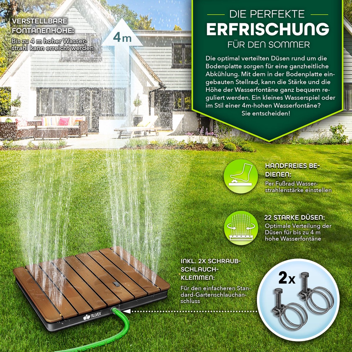 tillvex® Tuindouche voor buiten met een fonteinhoogte tot 4 m | Vloerdouche met voetpedaal | Antislip campingdouche buitendouche | Weerbestendige sauna- en gemaakt van aluminium/WPC (Rechthoekig) thumbnail 6