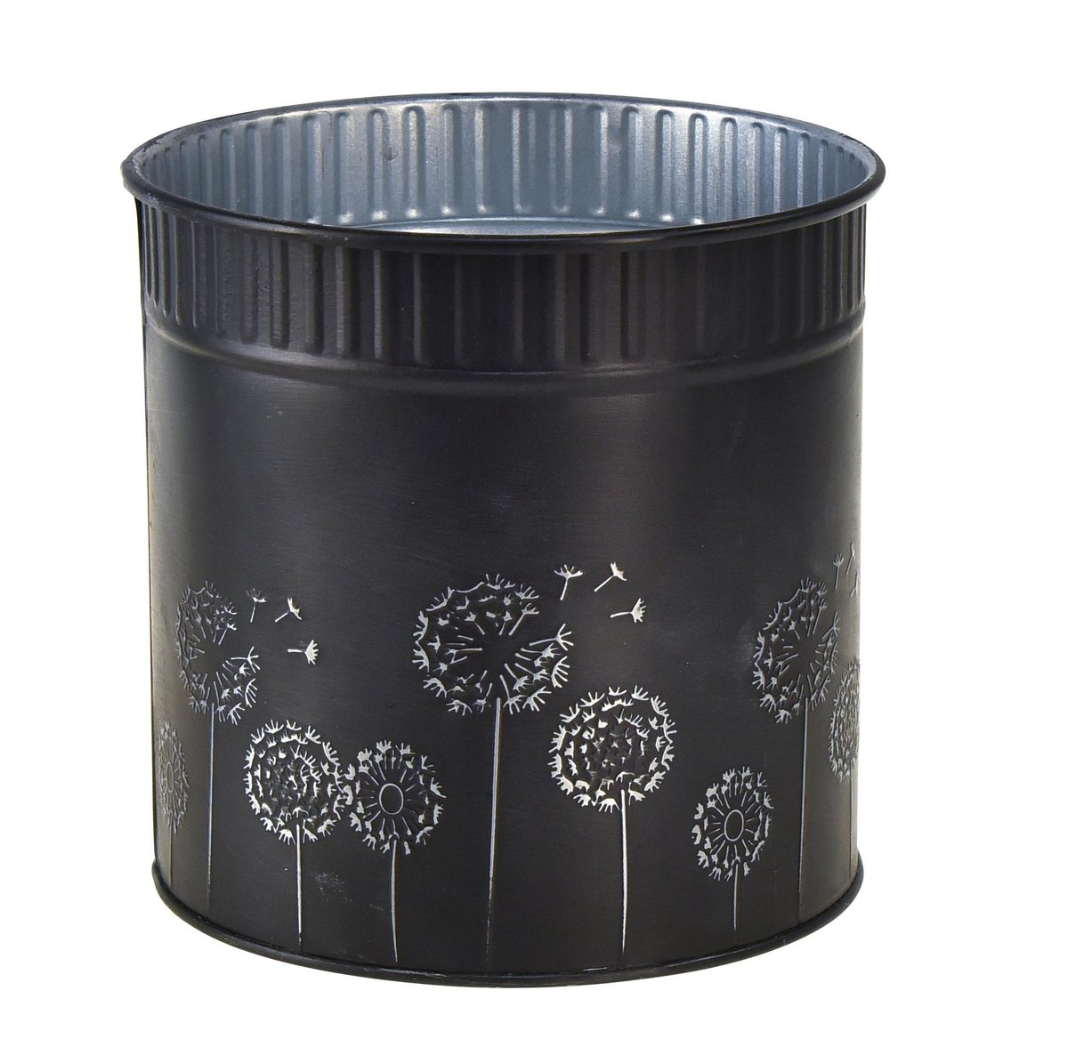 Bloempot met paardenbloemmotief, zwart, Ø9,5 cm, H11 cm