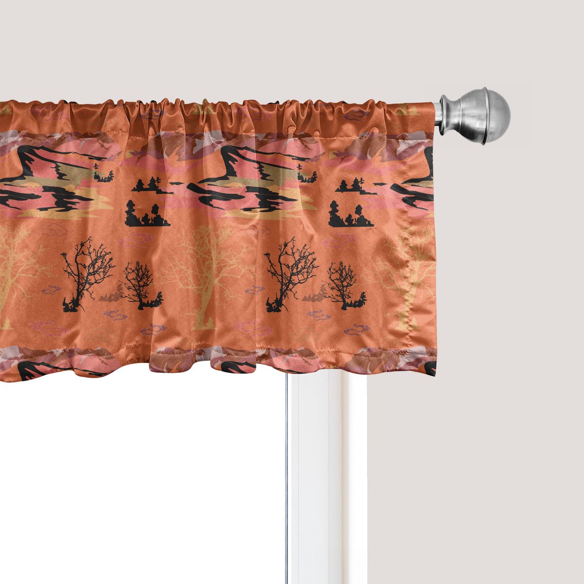 ABAKUHAUS Landschap Raamvalletje, Gordijnvalletje voor Keuken en Slaapkamer Decoratie met Tunnelzoom, 137 cm x 45 cm, Gebrande Sienna Meerkleurig