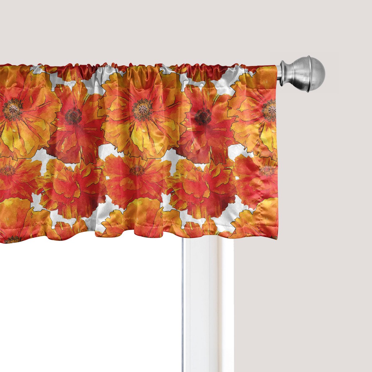 ABAKUHAUS Oranje Raamvalletje, Gordijnvalletje voor Keuken en Slaapkamer met Tunnelzoom, 137 cm x 30 cm, Verbrand Oranje Wit