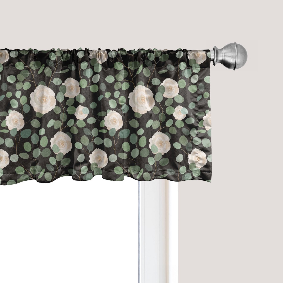 ABAKUHAUS Eucalyptus raamvalletje, gordijnvalletje voor keuken en slaapkamer met tunnelzoom, 137 cm x 30 cm, donkergrijsgroen champagne