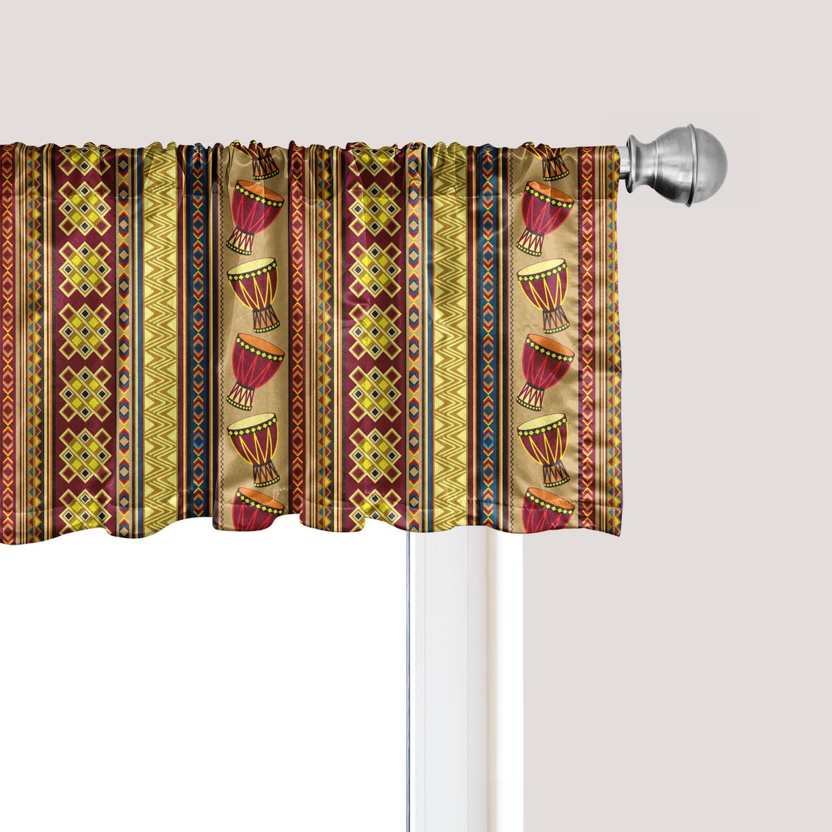 ABAKUHAUS Etnische raamvalance, gordijnvalance voor keuken en slaapkamer met tunnelzoom, 137 cm x 30 cm, veelkleurig