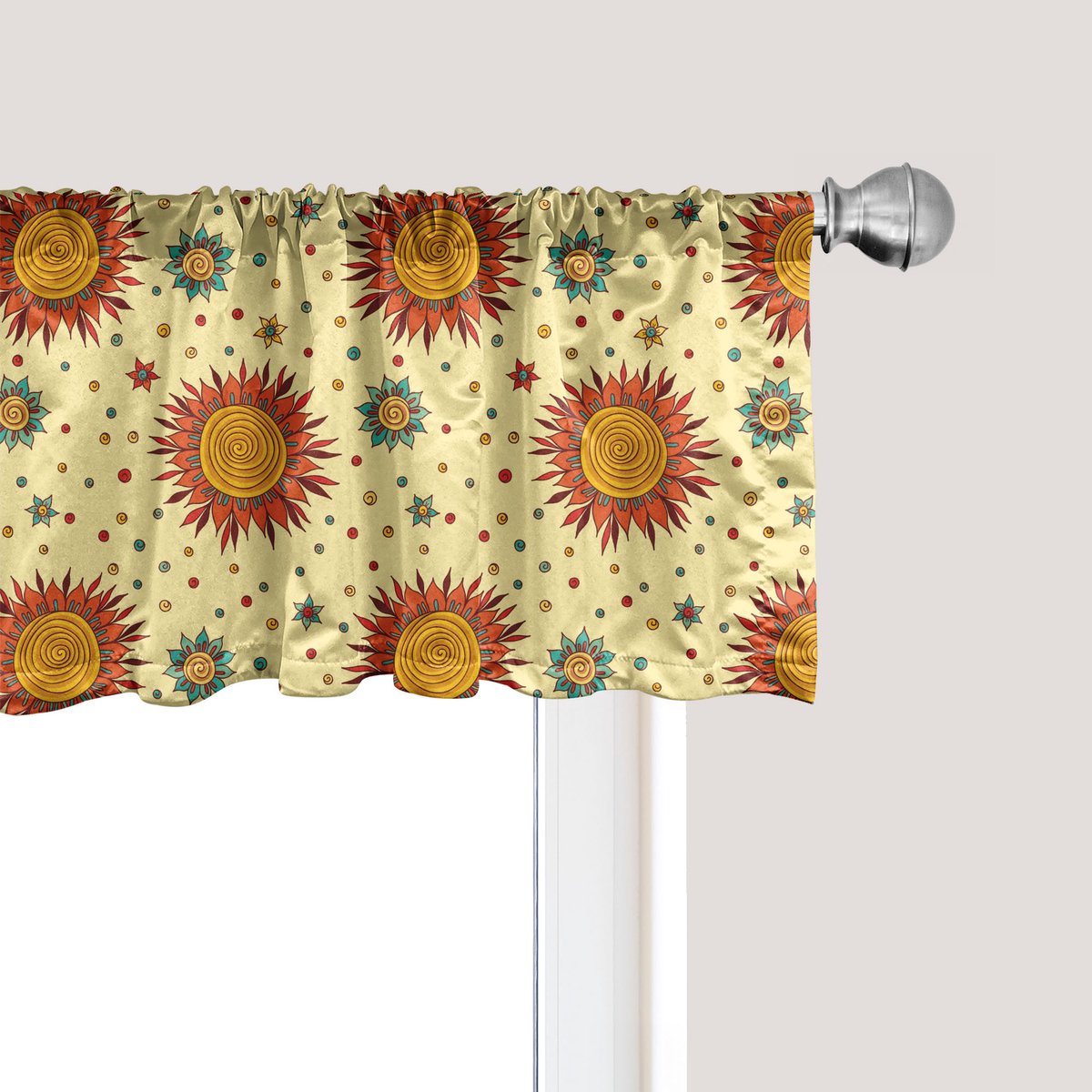 ABAKUHAUS Bloemenpatroon raamvalletje, Gordijnvalletje voor keuken en slaapkamer met tunnelzoom, 137 cm x 30 cm, Lichtgeel en meerkleurig