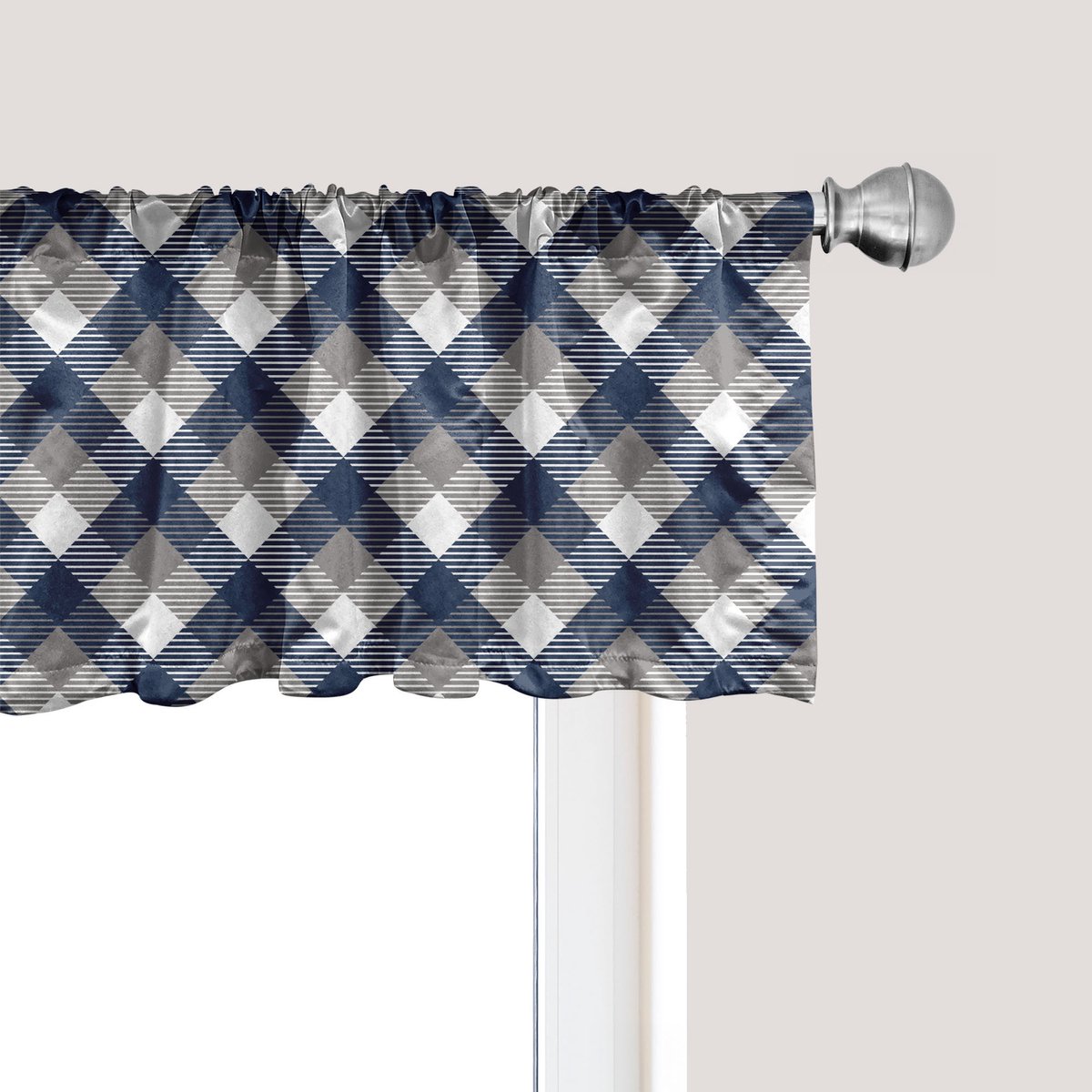 ABAKUHAUS Marine raamvalletje, gordijnvalletje voor keuken en slaapkamer met tunnelzoom, 137 cm x 30 cm, donkergrijs wit donkerblauw