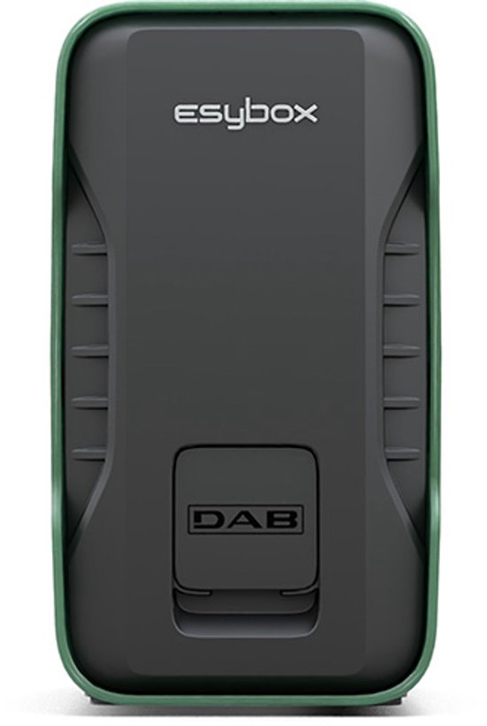 Zwart en groen DAB Esybox apparaat met 'esyxox' logo.