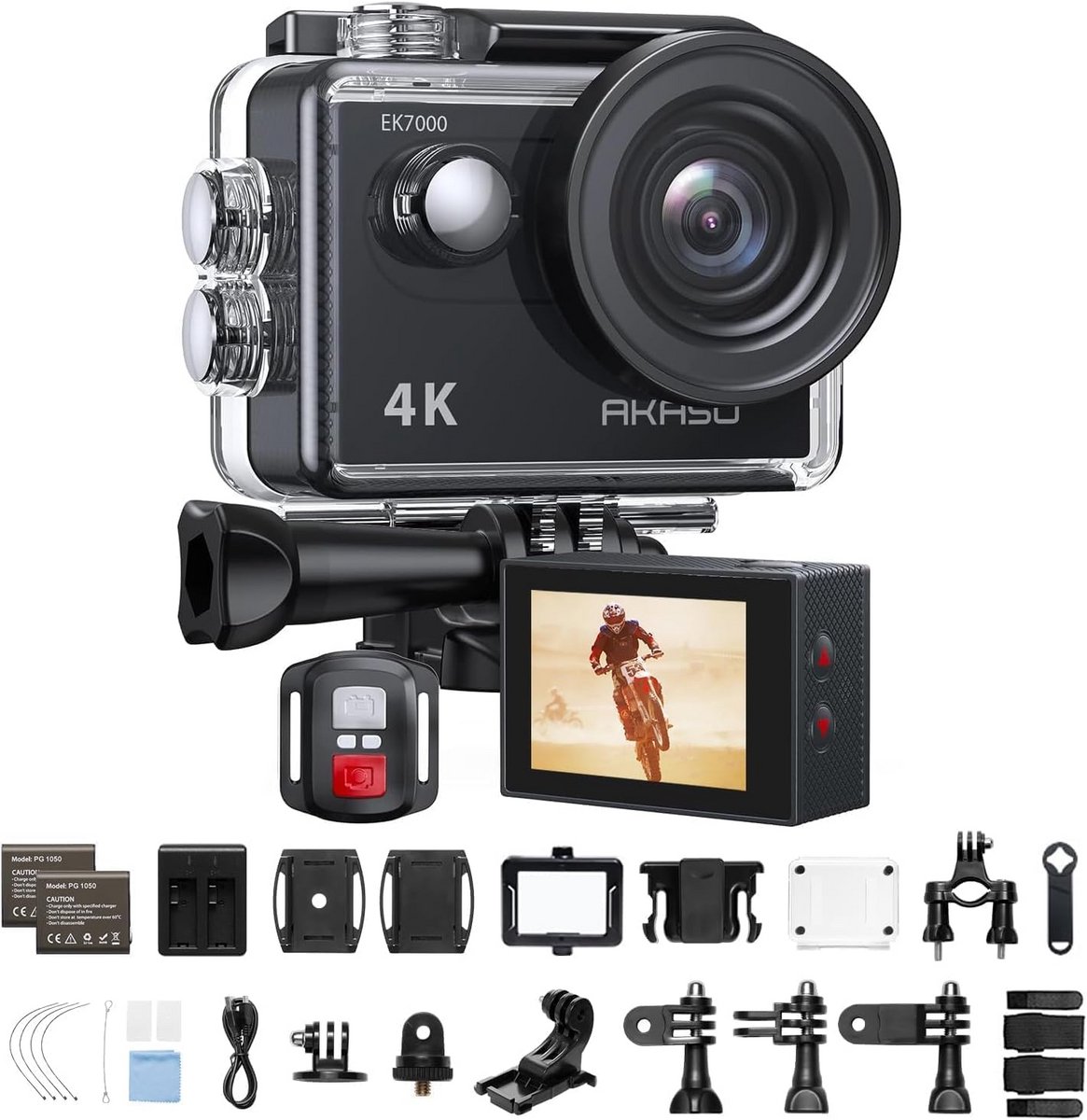 4K Actiecamera Waterdicht met Stabilisatie en 170 Graden Groothoeklens