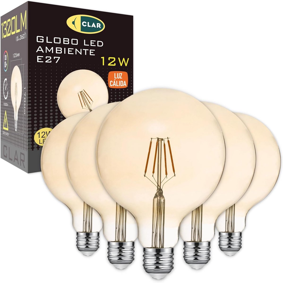 Grote Vintage LED Lamp E27 Wereldbol - Warm Wit Licht - 5x 12W Dimbaar