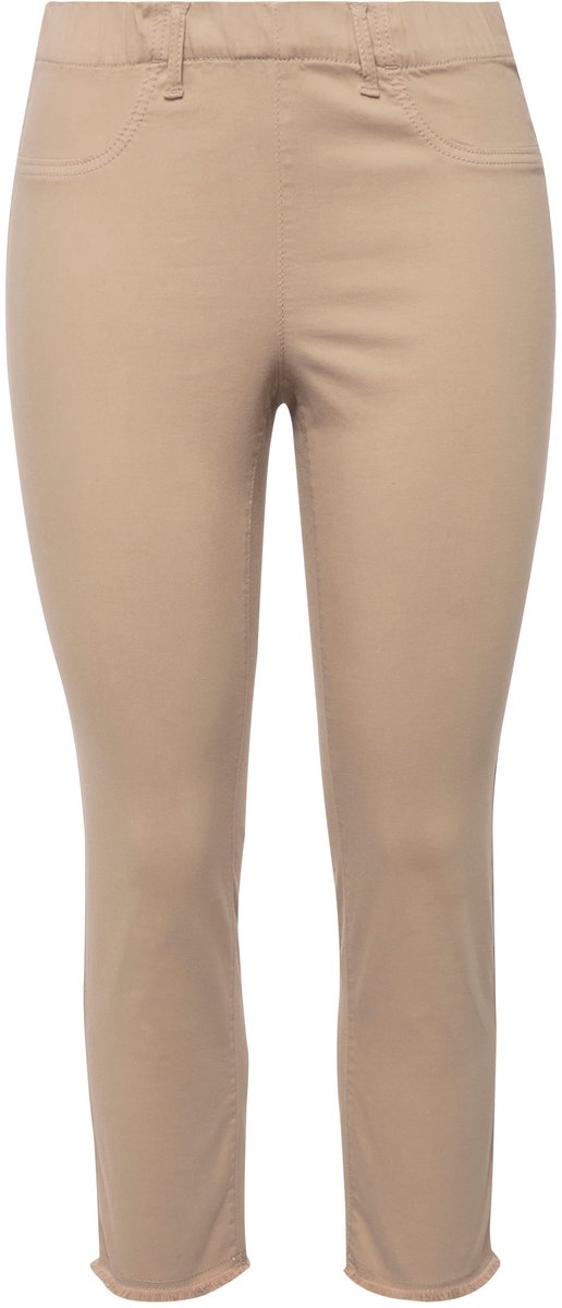Ulla Popken - Dames - 7/8-broek Sienna gerafelde zoom smalle pijpen - Donker kiezel - Maat 44