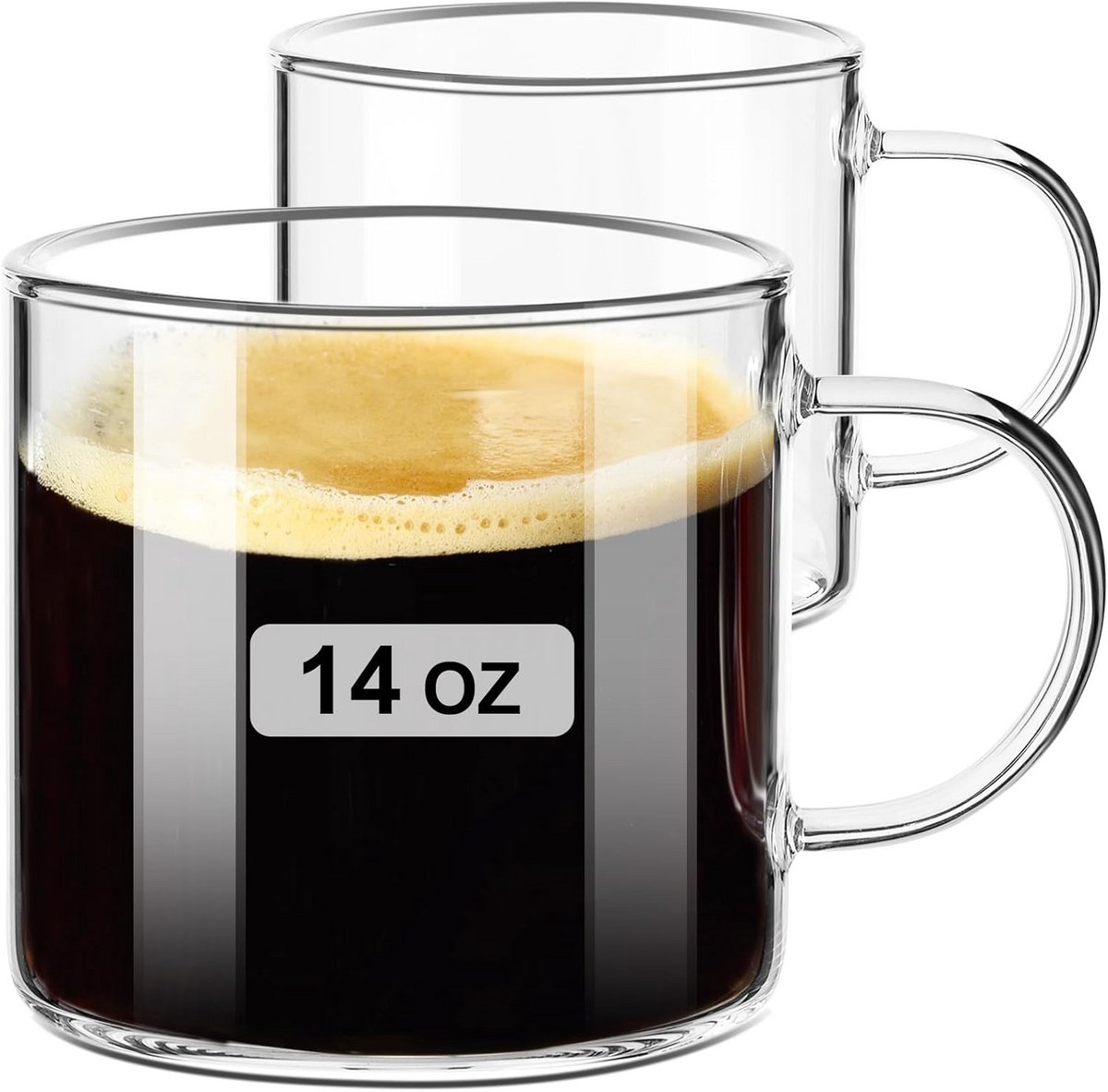 Set van 2 Doorzichtige Koffiemokken 420ml voor Warme en Koude Dranken