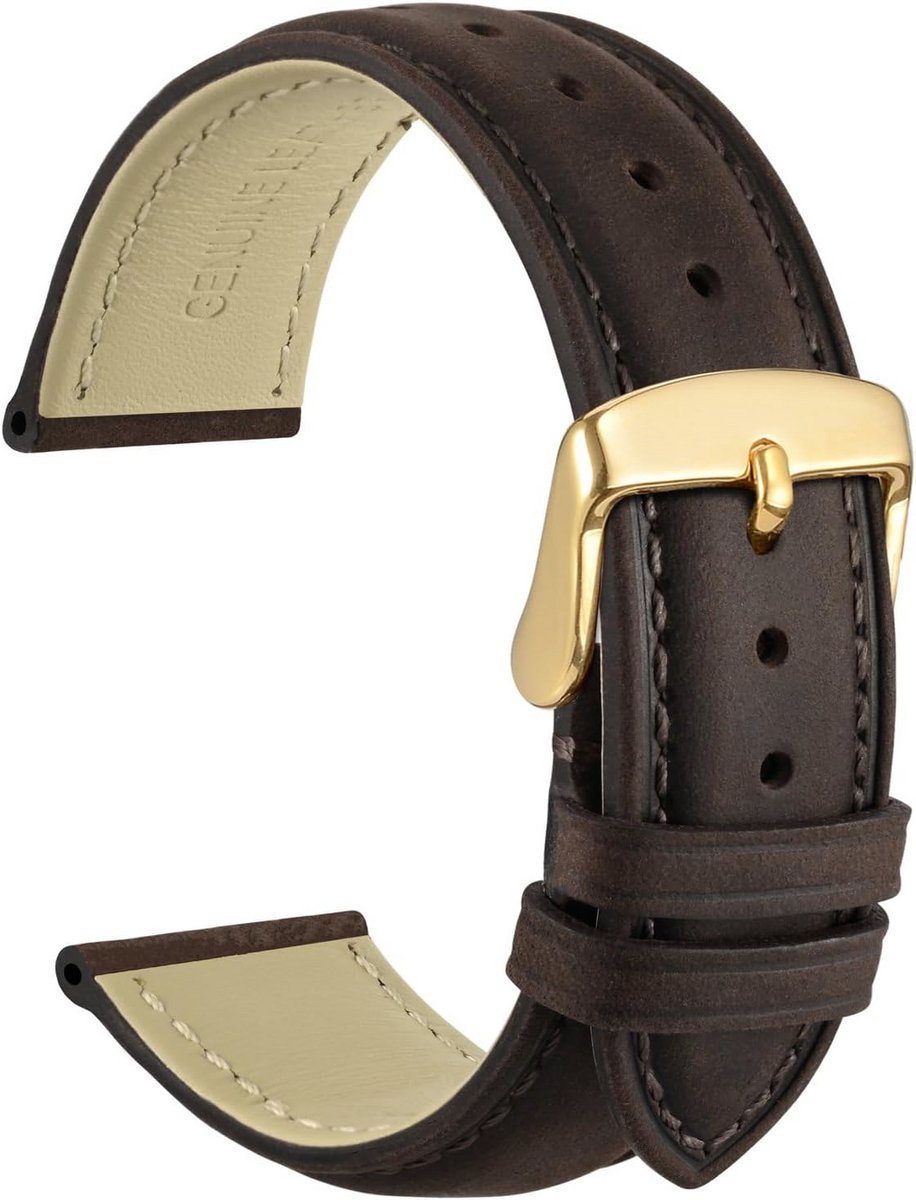 Vintage Leren Horlogeband met Gouden Gesp - Vervangende Band in Diverse Maten