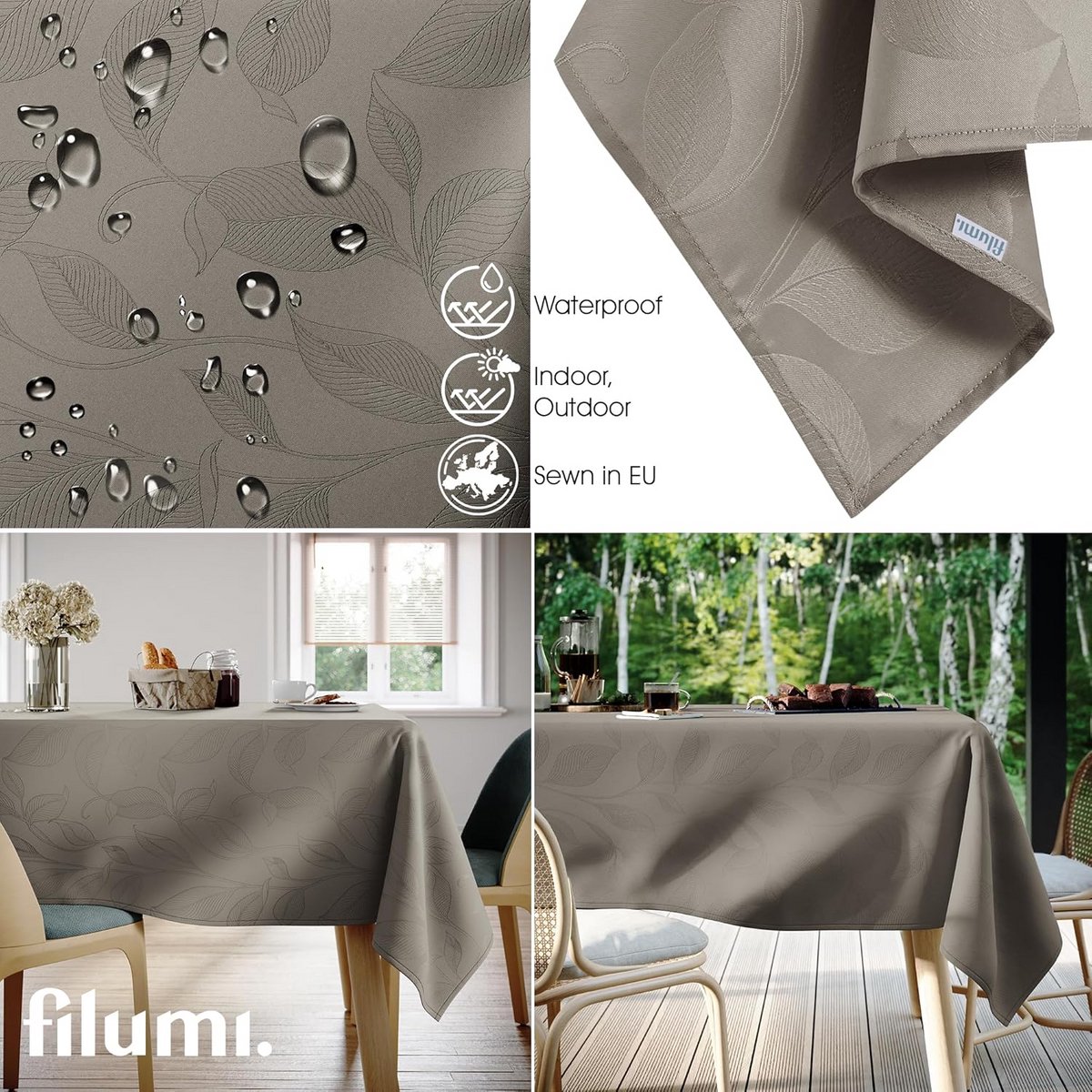 Tafelkleed 140x320 cm Beige met Plantenpatroon Afwasbaar Binnen Buiten