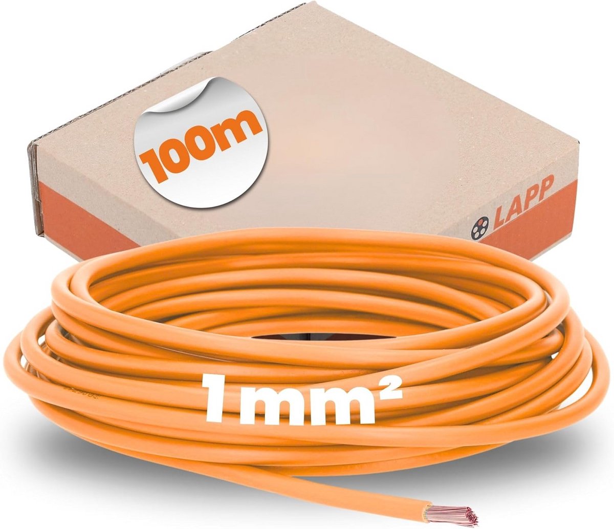 Elektrische Installatiedraad H05V-K 1x1 mm² Enkeladerige Koperdraad in Oranje (100 Meter Rol)