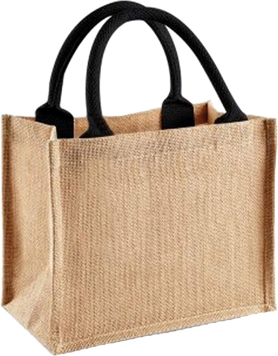 Jute Mini Cadeautasje 6 Liter - Natuurlijk met Zwarte Handvatten