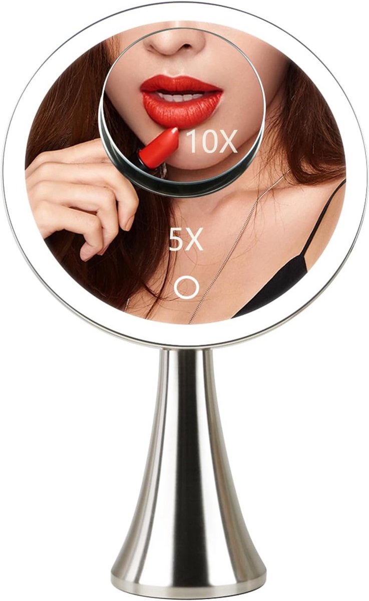 Ronde Verlichte Make-up Spiegel met 5x en 10x Vergroting en Touch Control