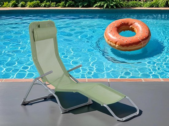 Verstelbare ligstoel met hoofdsteun en armleuningen voor tuin en terras — afbeelding 3