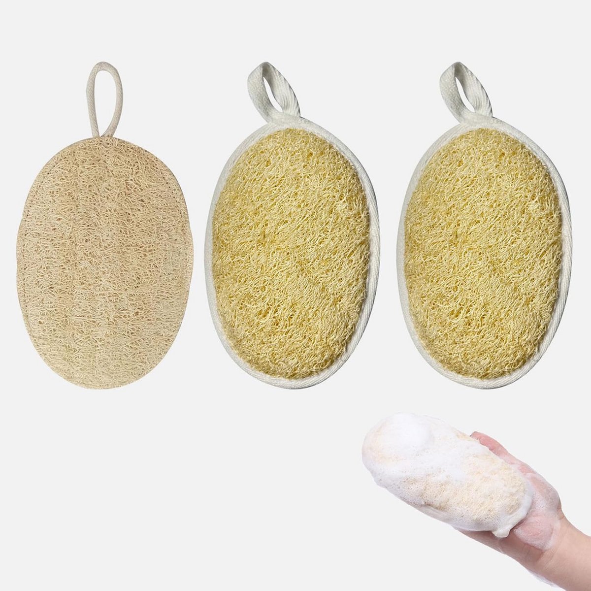3 Stuks Natuurlijke Loofah Sponzen voor Douchen en Schrobben
