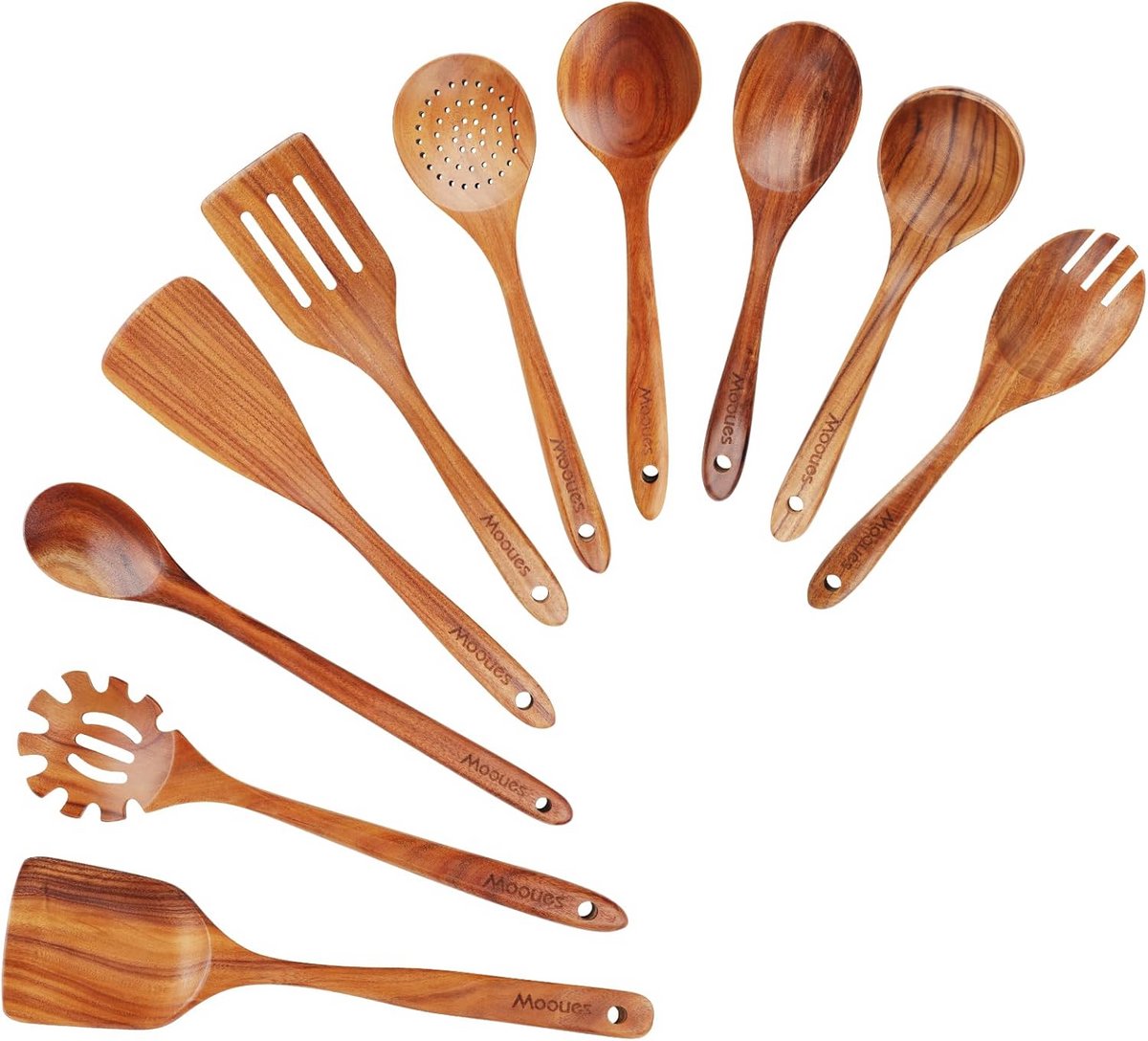 Set van 10 Houten Kooklepels en Keukengerei van Natuurlijk Teakhout