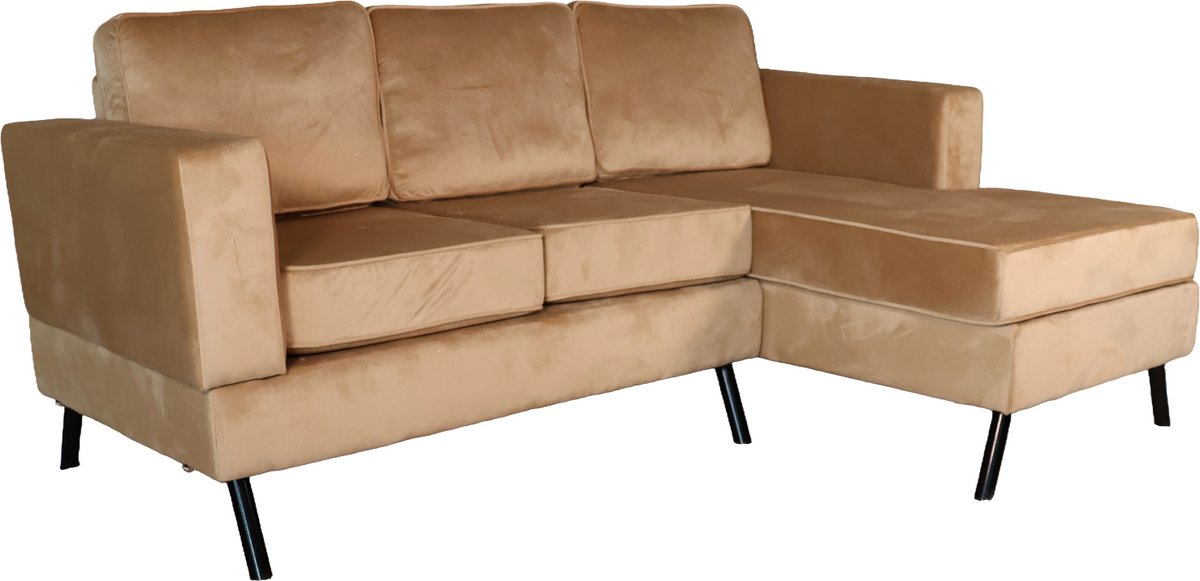 Hoekbank design Venna 200cm bank bruin velvet loungebank zowel links als rechts bankstel hoeksalon zetel