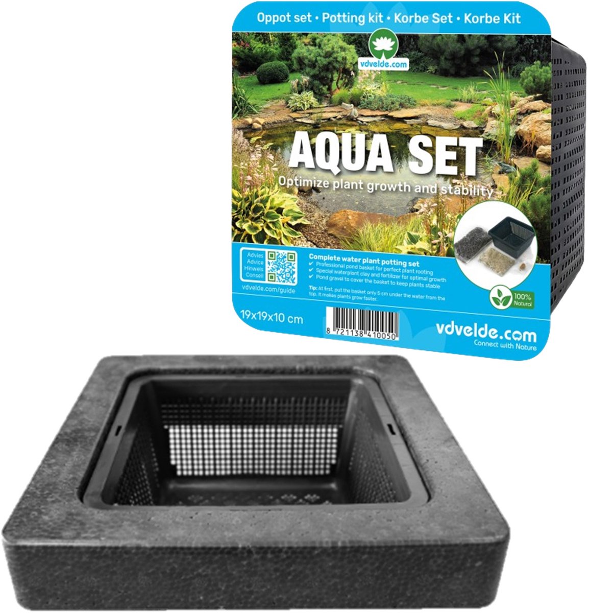 vdvelde.com - Drijfring voor vijver met AQUA SET 3-delige set 25 cm - Drijvend planteneiland compleetset voor waterplanten - Direct beplantbaar incl. substraat en meststof