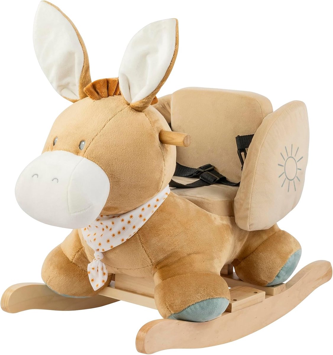 Schommeldier Ezel - Schommelpaard Baby - Spelen en Ontwikkelen - Inclusief Veiligheidsharnas - Ca 60 cm - Beige