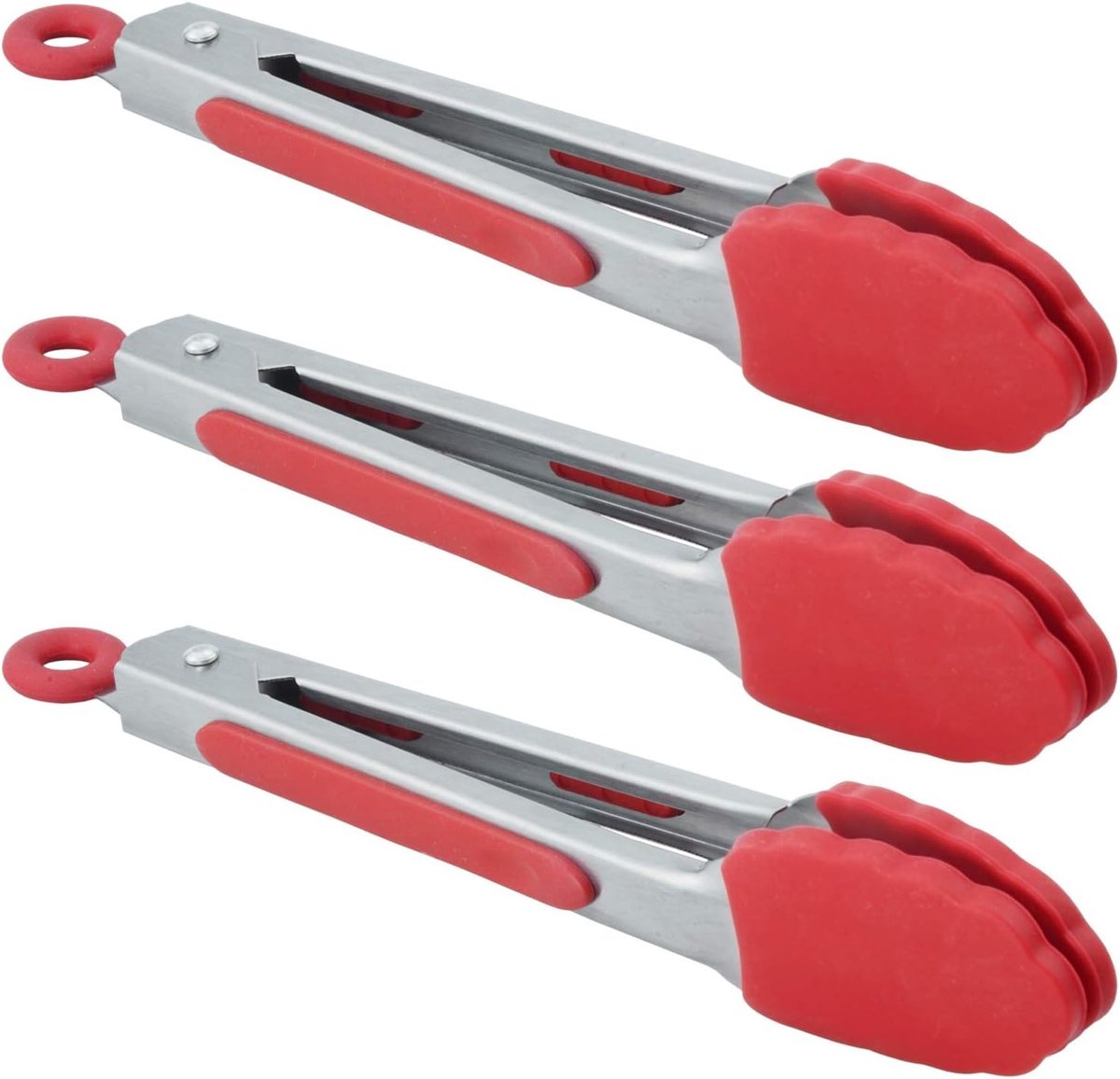 Mini serveertang - Kleine keukentang - Buffet serveren - Met siliconen tips - 7 inch - Rood
