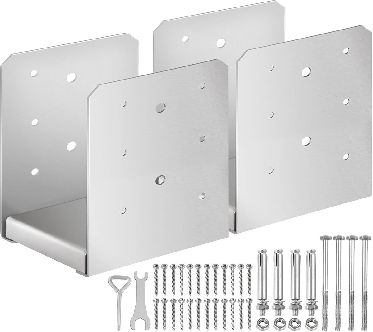 Paalanker Set - Paalvoet Beugel - Terras en Tuin - Verstelbare Binnenmaat - 2 Stuks 6x6 - Roestvrij Staal