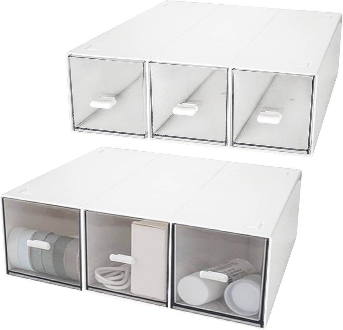 Bureau Organizer - Opbergbak Met Laden - Kantoor Opruimen - Set Van Twee - 23x16x8 Cm - Wit
