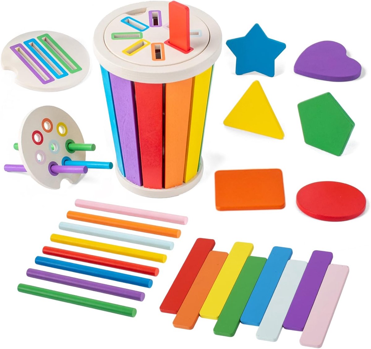 Houten Sorteerspel - Educatief Baby Speelgoed - Kleuren Leren Vormen - Motoriek Ontwikkeling - 10 x 16 x 10 cm