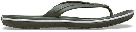 Olijfgroene Crocs Crocband slipper met witte rand.
