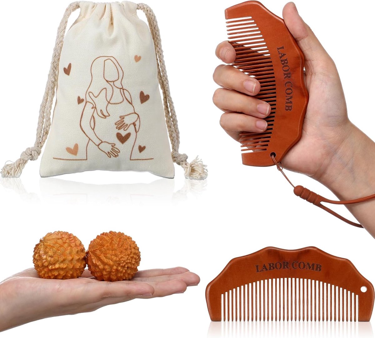Geboorte Set - Bevallingshulpmiddelen - Pijnbestrijding Bevalling - Acupressuur Massage Ballen - 11.99 x 10.01 x 5 cm - Bruin Beige