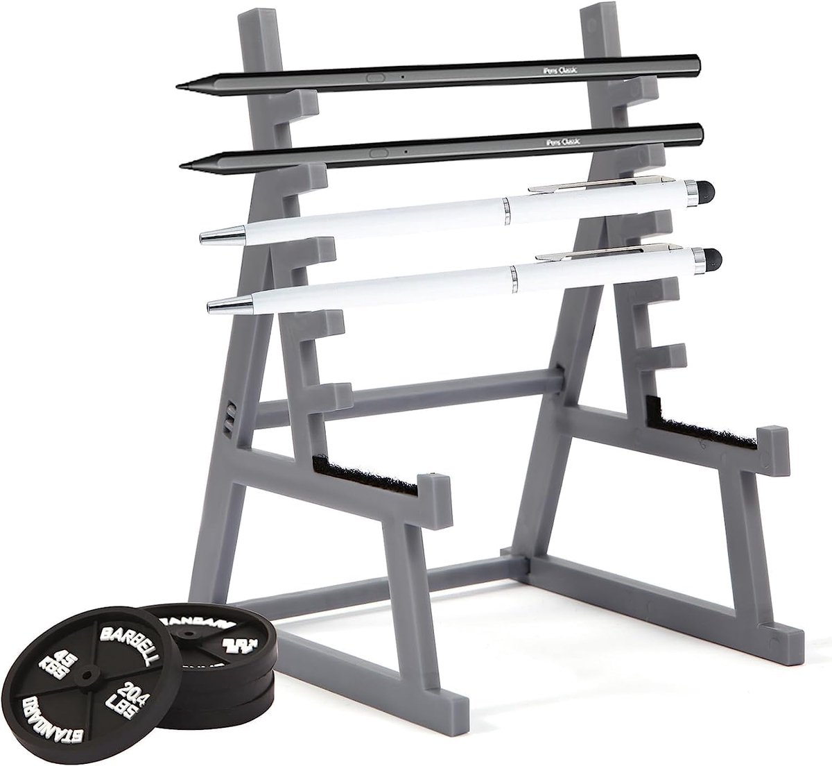 Squat Rack Penhouder - Bureau Organizer - Fitness Cadeau - Mini Halters Gewichten - 100x10x100mm - Zwart