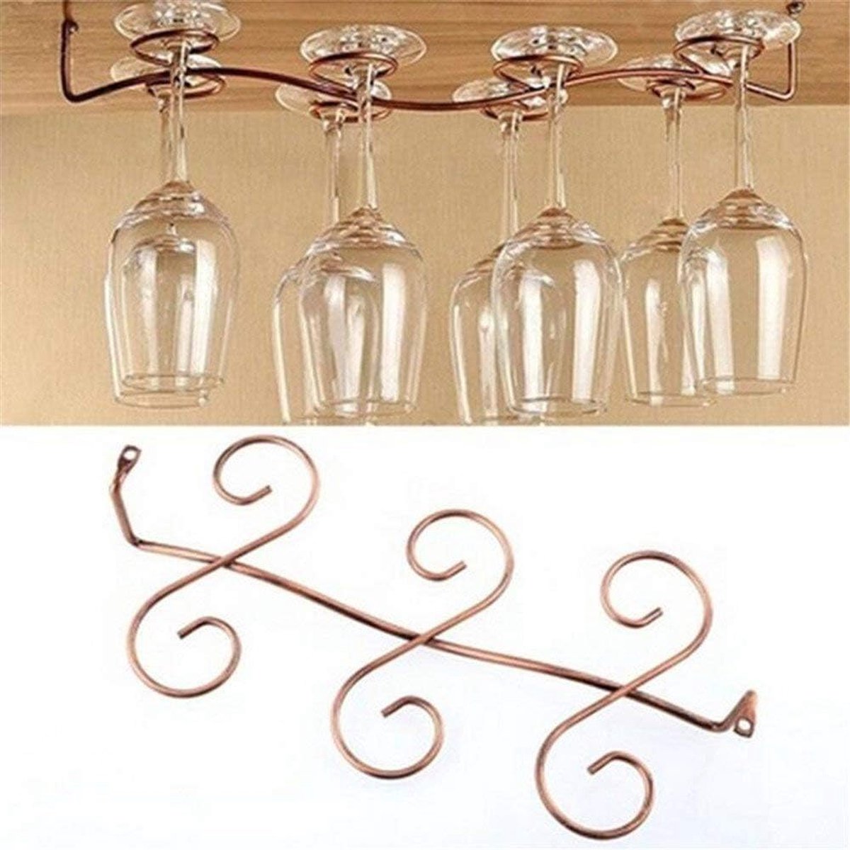 Wijnglas Rek - Beker Houder - Keuken Bar Opslag - Roestbestendig Metaal - 30x14.5x7.5cm - Bruin