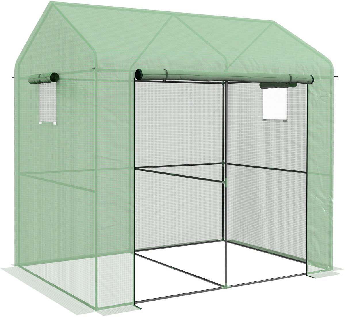Killogood Tuinkas 2.8m² met 1 grote oprolbare deur en 2 ramen - afm. 200L x 140l x 200H cm - groen